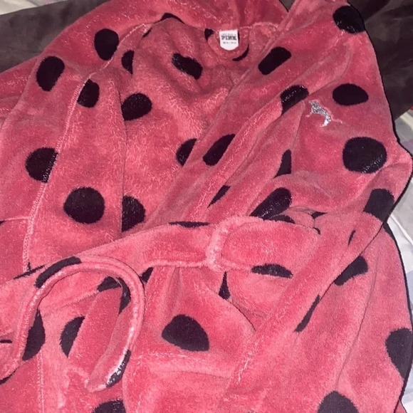 Pink Victoria’s Secret cozy pink polka dot soft Begonia robe Sz XS - Picture 14 of 15